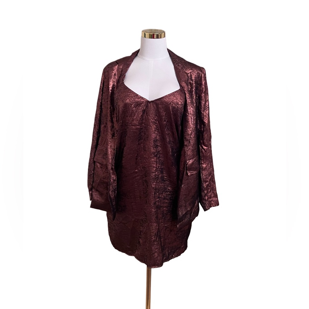 Bronze Metallic Co-ord Slip Dress Blazer Set